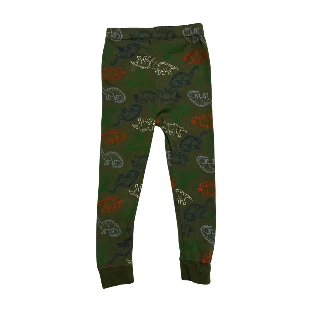 Toddler Dinosaur Pajamas 3T Cotton Snug Fit Set Raglan Top Pants Green Cream